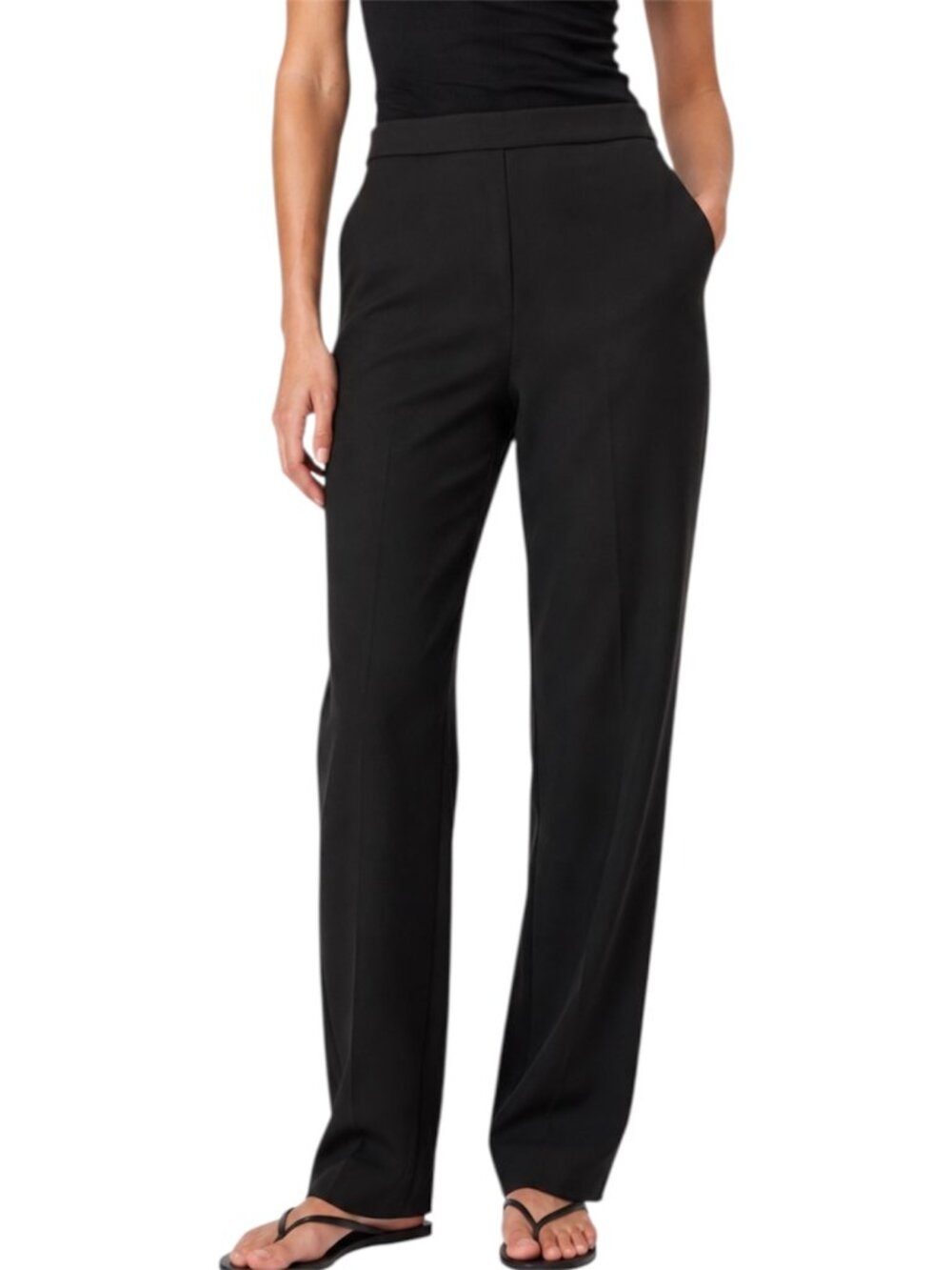 Chico's Black High Rise Pull On Straight Leg Work Pants Size 1 M